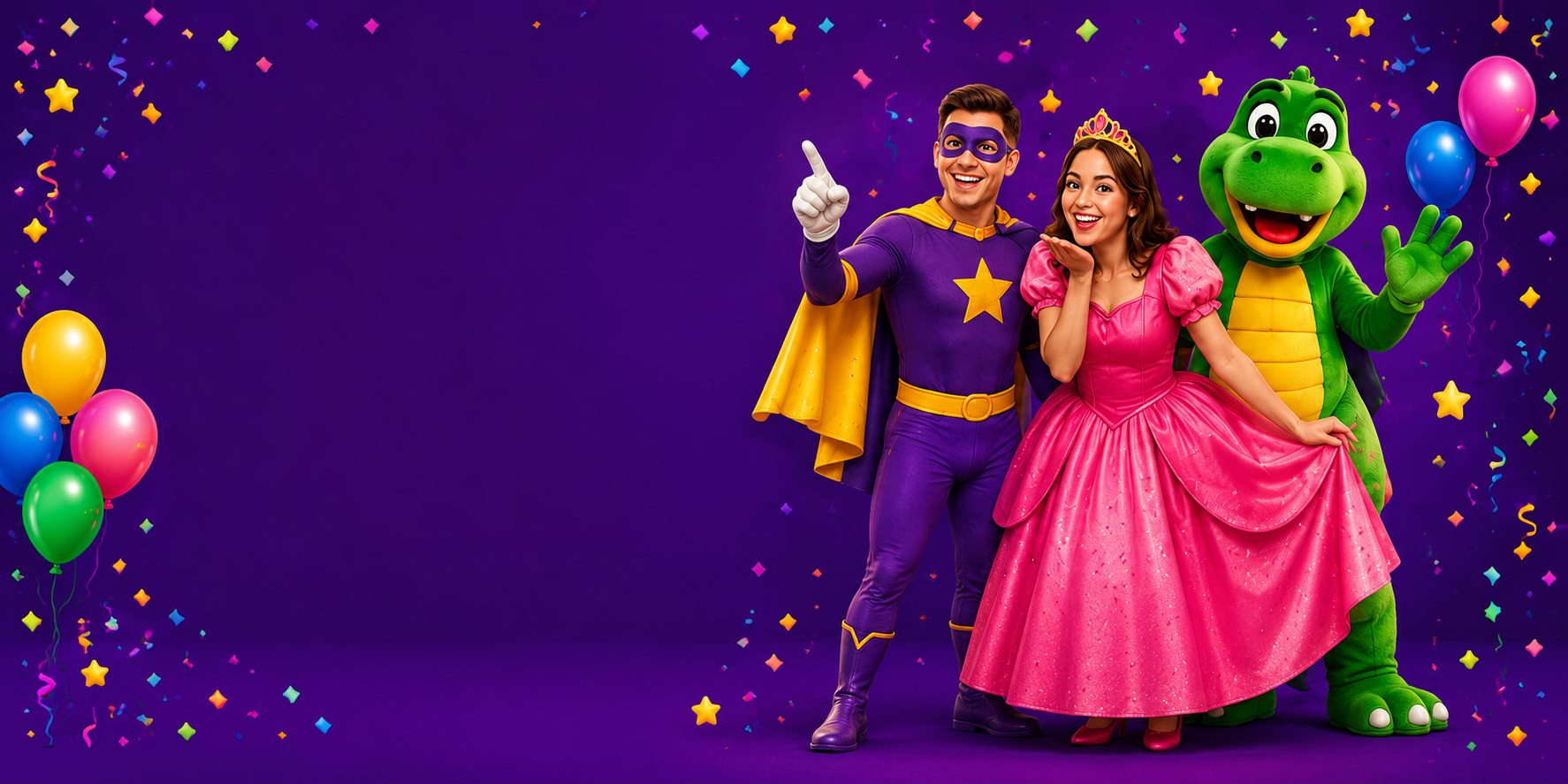 Personagens vivos da Festolândia animando uma festa infantil em São Paulo